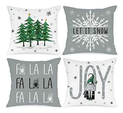 Funda Cojín Navideño Gris 20x20 Set 4 - Decoración Hogar