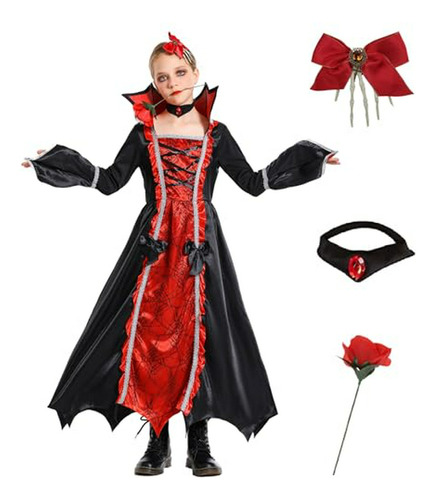 Conjunto De Disfraz De Vampira Real Para Niñas Halloween Fie