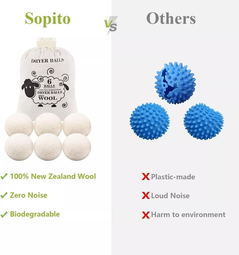6 Pcs Bolas De Lana Natural Suavizante Secado Ropa Suave