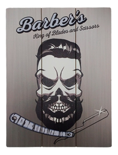 Retablo 30×45 Barber Shop Calavera Gris Moblihouse