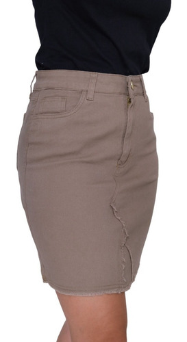 Imagem 3 de 6 de Saia Jeans Midi Balada Trabalho Social Feminina Bege Escuro
