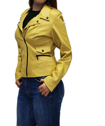 Chaqueta Para Dama De Piel Mestizo Color Amarilla