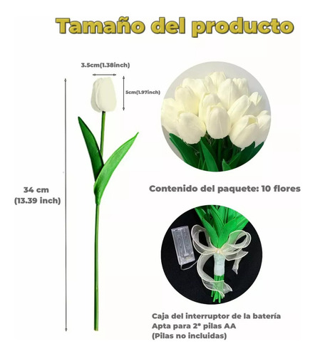 Lámpara Led Luz Nocturna Con 10 Flores Simulación Tulipanes