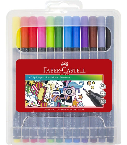 Faber Castell Marcador Grip Finepen X 12 Colores - Mosca