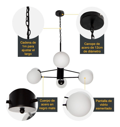Lámpara Colgante Moderno Negro 40w E27 6 Luces Lumimexico 22770-2