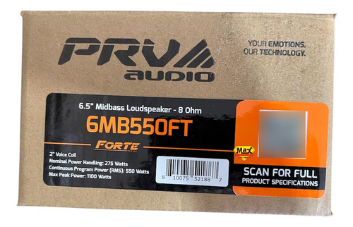 Par 2 Piezas 6.5 Midbass - 8 Ohm Prv Audio 6mb550ft Negro
