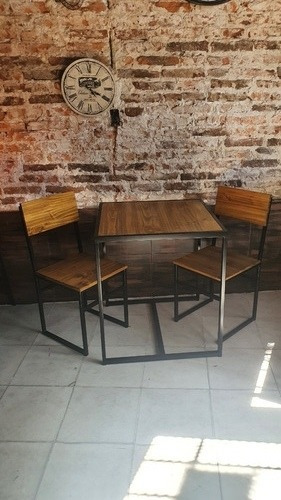 Imagen 4 de 7 de Mesa Bar Cervecera 60x60 + 2 Sillas Industrial Hierro Epoxi