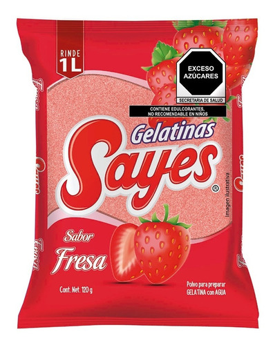 Imagen 2 de 4 de Gelatina Sayes De Agua Sabor Fresa, 25 Piezas De 120 Gr