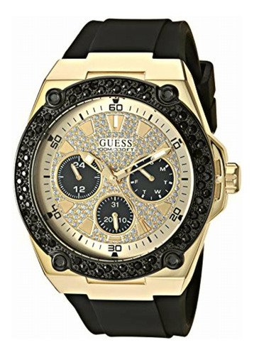 Guess Black Gold-tone Glitz Stain Resistant Silicone Watch