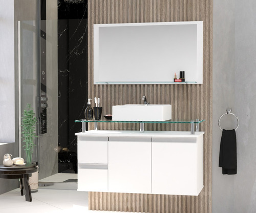  Marticoni móveis para banheiro Diamante 80 de 80cm de largura, 48cm de altura e 38,5cm de profundidade e móveis branco