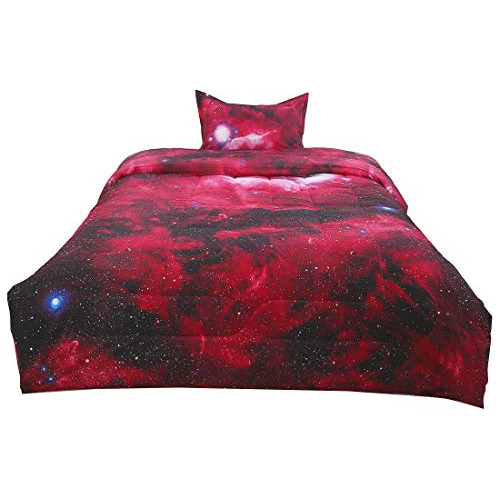 Juego De Edredón Gemelo Galaxy Red Cama Individual, Ro...