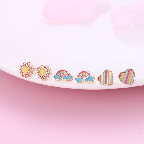 3 Pares De Aretes Hipoalergénicos Para Niñas Mujeres Moda