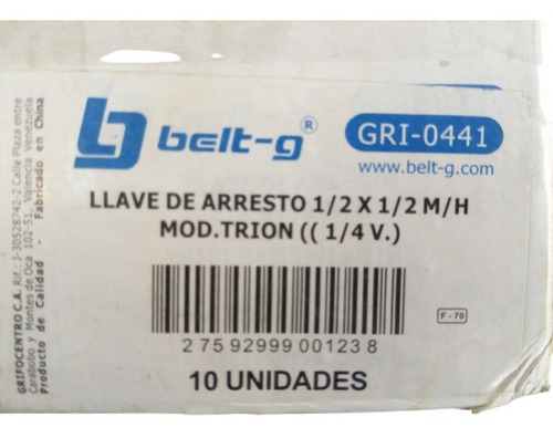 Llave De Arresto De 1/2 Metal Cromada Macho-hembra Belt-g Gs