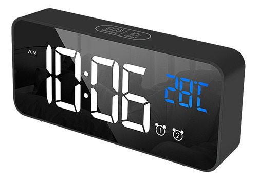 Despertador Led Con Espejo, Reloj De Mesita De Noche Recarga