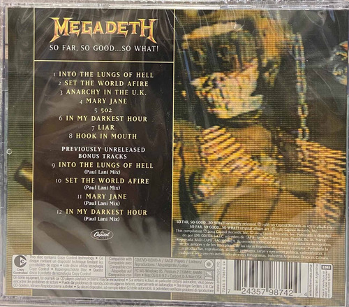 Cd Megadeth, So Far, So Good... So What! Nuevo Y Sellado