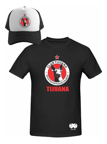 Kit Playera + Gorra Modelo Club Xolos De Tijuana Liga Mx