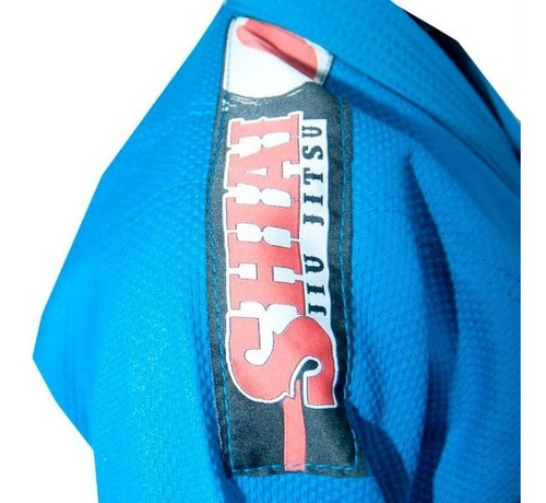 Imagen 4 de 7 de Kimono Jiu Jitsu Negro Azul Blanco Shiai Tramado Mediano Bjj