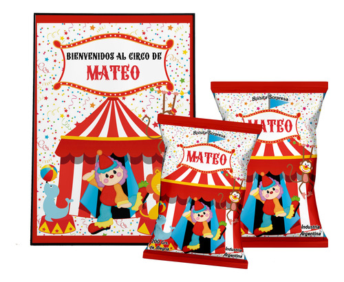 Combo Cotillon Infantil Personalizado Circo Payasos Kit #20