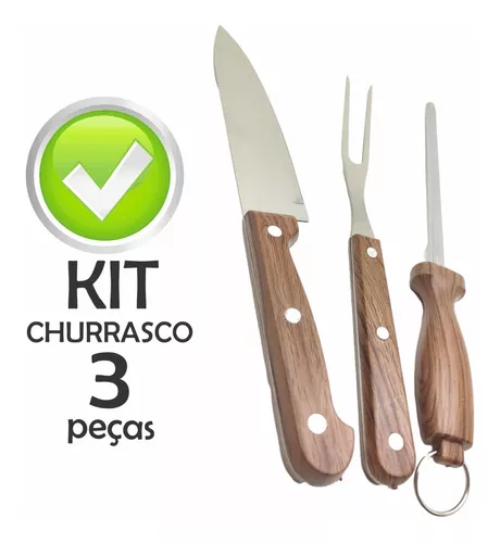 Kit Churrasco para Presente Faca, Chaira e Garfo