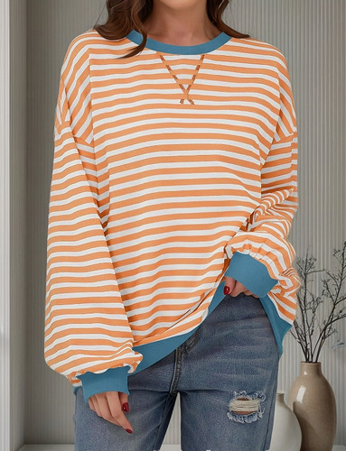 Sudadera Mujer Rayas Cuello Redondo Suelta Otoño Invierno