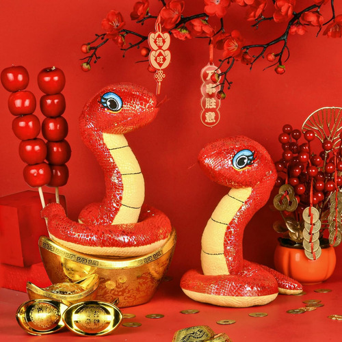 2pcs Juego De Dos Juguetes De Peluche Serpiente De Año