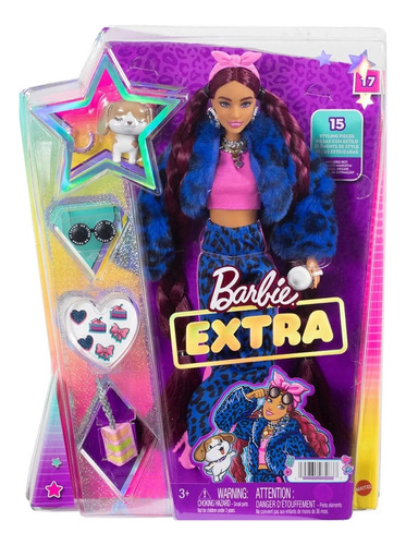 Boneca Barbie Extra Colec. Com Pet Nº 17 Leopardo Azul 30cm