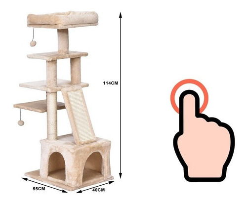 Imagen 6 de 8 de Rascador Torre Casita Gatos 114cm Altura Terciopelo Condo