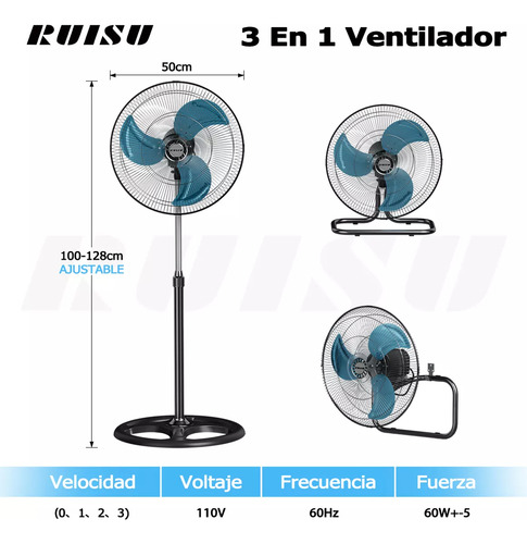 Ventilador Pedestal Piso Pared Con 3 Aspas 3en1 46 Cm
