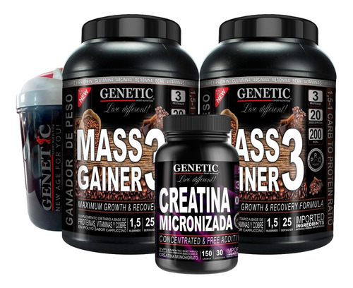 Ganador Masa Muscular 3k Creatina Micronizada Shaker Genetic