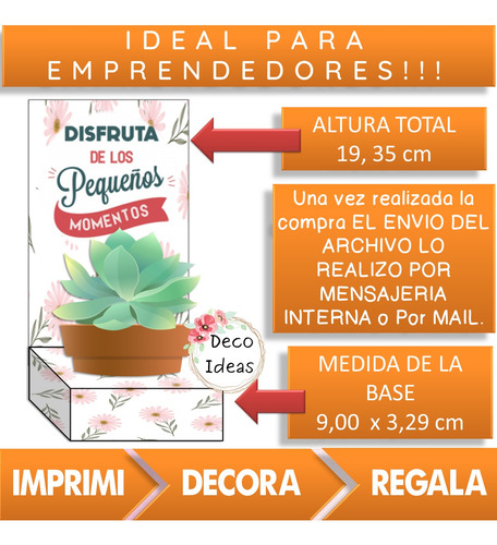 Imagen 3 de 4 de Kit Imprimible 06 Porta Maceta Suculenta R6 Frase Motivadora