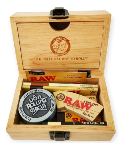 Kit Raw Con Todo / Caja Madera Picador Grinder Papeles Maqui