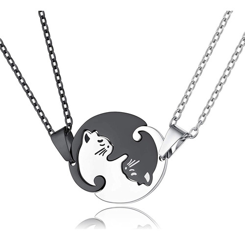 Collar Yin Yang Gatitos Cadenitas Acero Estuche Pareja Amigo