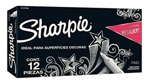 Sharpie 1812784 Marcadores Metálico Plata, 12 Piezas
