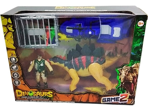 Set De Dinosaurios Con Bote + Figura Soldado Accesorios Ed