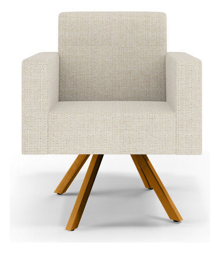 Kit 02 Poltronas Decorativa Giratória Para Sala Base de Madeira Helô L02 Linho Champagne