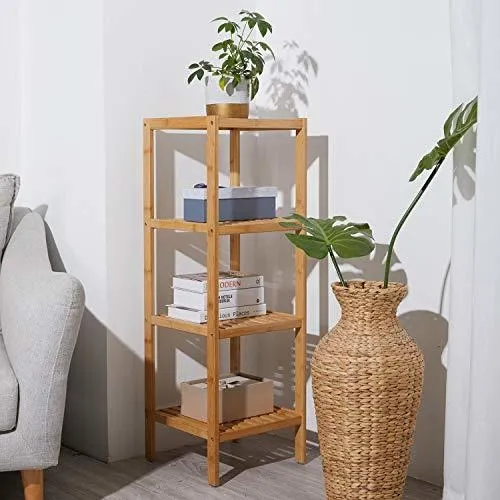 Estante De Bambú De 4 Niveles Para Baño, Torre Rectangular,