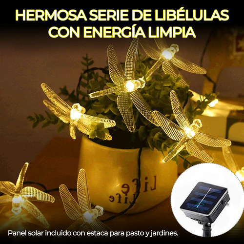 Serie de luces solares con libélulas 5 metros de iluminacion luces amarillo ele-gate led.35