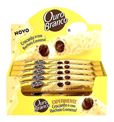 3 Caixas Chocolate Wafer Ouro Branco Stick 15x25g - Cremoso