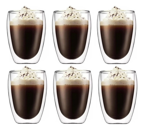Kit 6 Copo Dupla Camada De Vidro 300ml Xícaras De Café Duo Cor Água