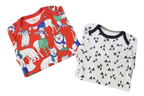 Pack 2 Bodys Manga Larga Estampados Algodón Bebés 6-9 Meses