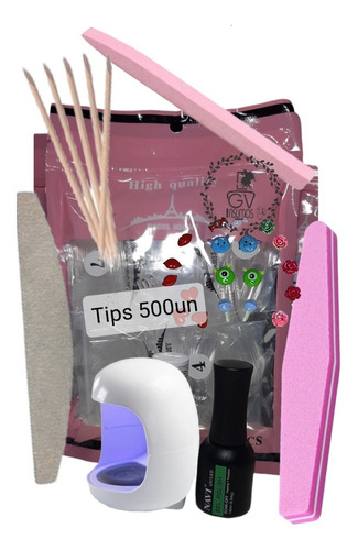 Kit: Tips Soft Gel 500un + Cabina Bombón + Base Nive + Lima