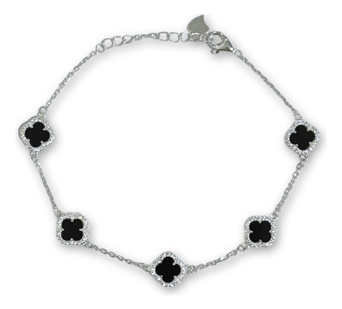 Pulsera Compatible Vc Trébol Plata S925 Negro 19 Cm 19 Cm
