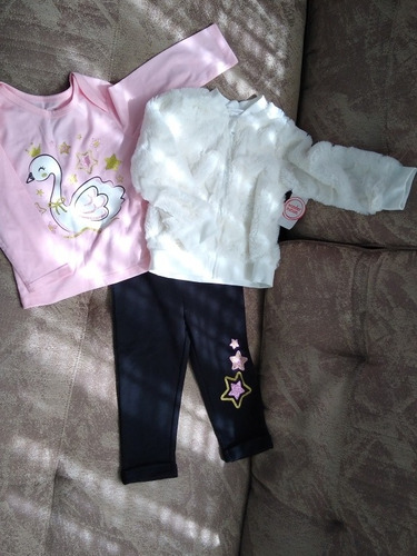 Conjunto 3 Piezas Baby  Talla 18 Meses Rosado ,negro Y Blanc