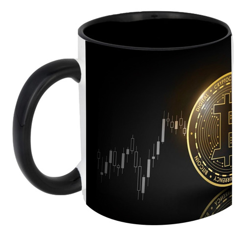 Taza Negra Ceramica C/ Caj Bitcoin Criptomonedas Criptos 468