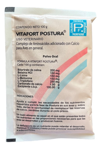 Vitafort Postura Sobre De 100 Gramos Para Aves