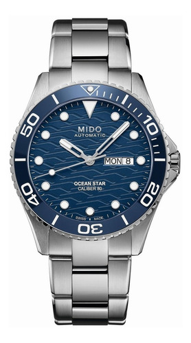 Relógio Mido Automatic Ocean Star 200c M0424301104100 Cerâmica, malha prateada, moldura azul, fundo azul