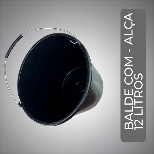 Kit 6 - Baldes Plástico Com Alça Metal 12 Litros Cor Preto