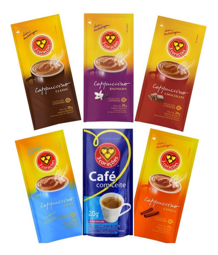 Kit Cappuccino + Café Com Leite 3 Corações 20g - 60 Sachês