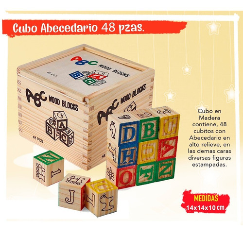 Cubo De Aprendizaje 48 Piezas En Madera, Letras, Figuras