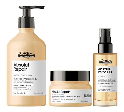 Shampoo 500ml + Mascarilla + Sérum Loreal Absolut Repair